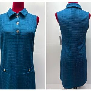 New Stella & Julie Sleeveless teal Blue Textured lapel collar Dress Sz 10 casual